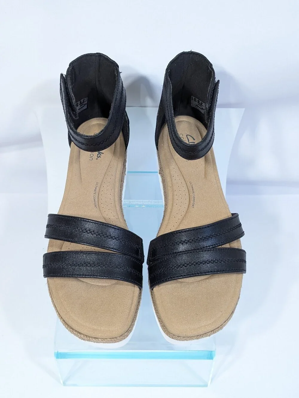 Clarks Black Leather Sandals 10.5 New Women Platform Shoes Lana Glide chunky